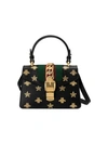Gucci Sylvie Small Bee-print Leather Top-handle Satchel Bag In Black