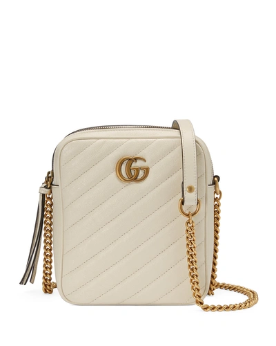 Gucci Gg Marmont Tall Chevron Leather Crossbody Bag In White