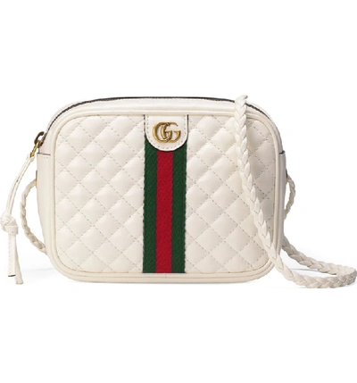 Gucci Small Quilted Leather Camera Bag In Off White/ Vert/ Red
