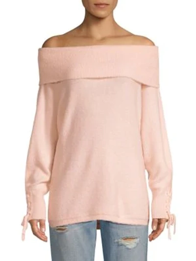 Dh New York Lace Sleeve Convertible Sweater In Bellini