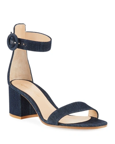 Gianvito Rossi Denim Block-heel Ankle-strap Sandals In Blue