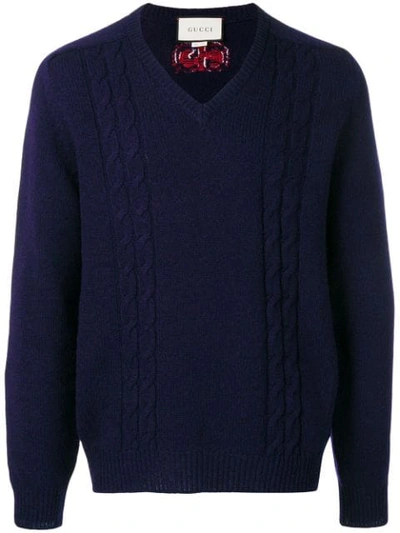 Gucci Men's Cashmere Cable-knit Sweater In Blue