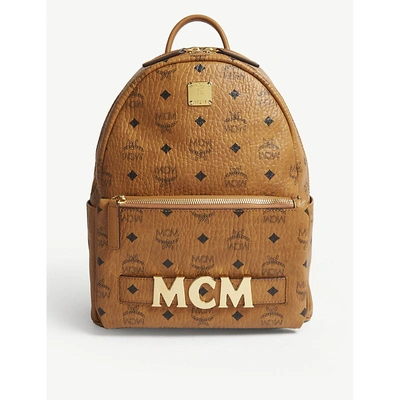 Mcm Trilogie Leather Backpack In Cognac