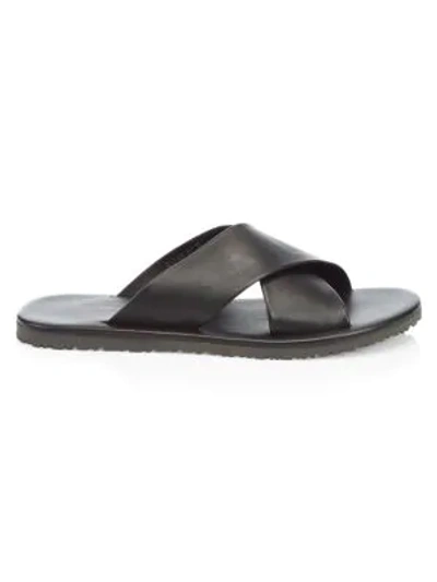 Saks Fifth Avenue Collection Leather Cross Strap Sandals In Black