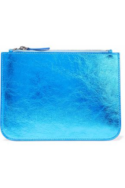 Iris & Ink Woman Blake Metallic Cracked-leather Clutch Light Blue