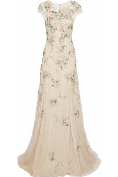 Jenny Packham Woman Embellished Tulle Gown Cream