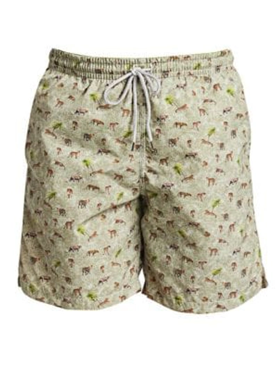 Saks Fifth Avenue Collection Cheetah Print Swim Trunks In Green