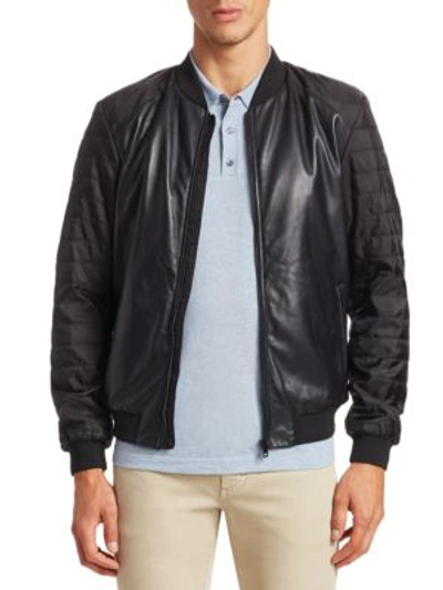 Saks Fifth Avenue Collection Mixed Media Baseball Jacket In Black