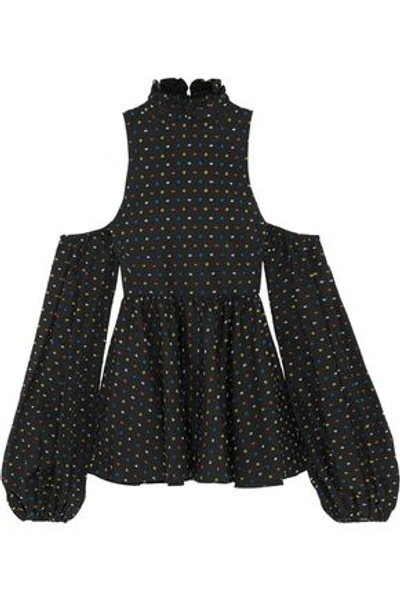 Caroline Constas Woman Cold-shoulder Swiss-dot Cotton Top Black