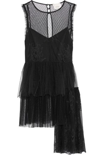 Cinq À Sept Julieanna Embroidered Tulle And Point D'esprit Top In Black