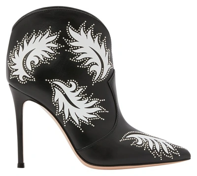 Gianvito Rossi Mable Studded Leaf Point-toe Leather Booties In Black/white Nbia