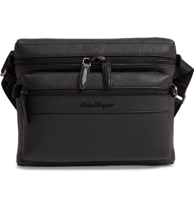 Ferragamo Men's Tonal Leather Crossbody Bag In Nero/ Nero