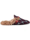 Gucci Men's Princetown Diamond Jacquard Slippers With Double G In Blue