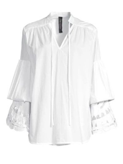 Romance Was Born Broderie Bell Sleeve Tiered Eyelet Tunic In White