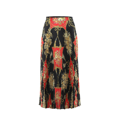 Gucci Flower And Tassel-print Pleated Silk Midi Skirt In 6046 Red Black