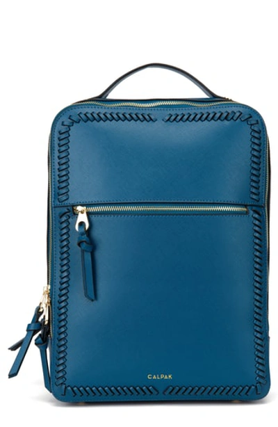 Calpak Kaya Faux Leather Laptop Backpack In Deep Blue