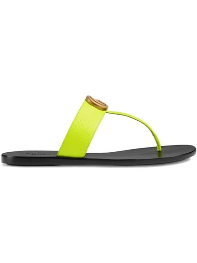 Gucci Leather Thong Sandal With Double G In Yellow Fluo