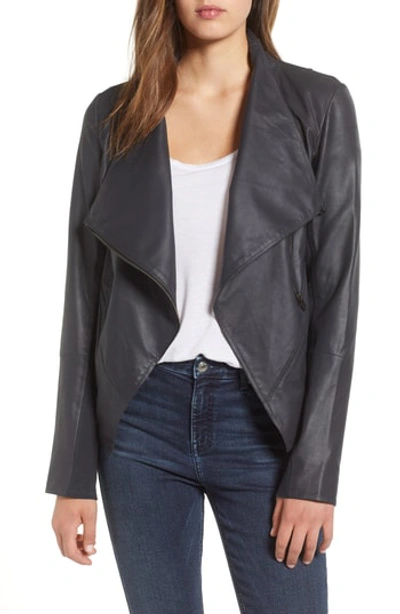 Lamarque Asymmetrical Zip Front Leather Cascade Jacket In Grey