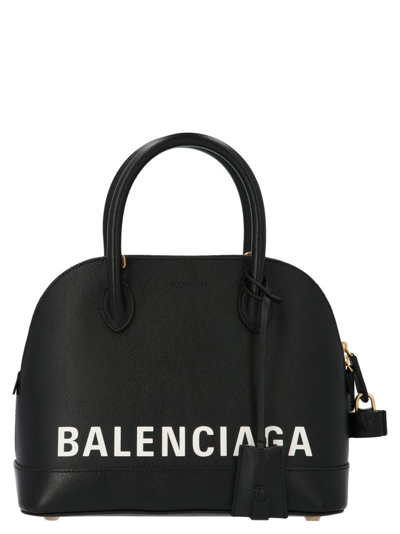 Balenciaga Ville Small Logo Calfskin Top-handle Bag In Black