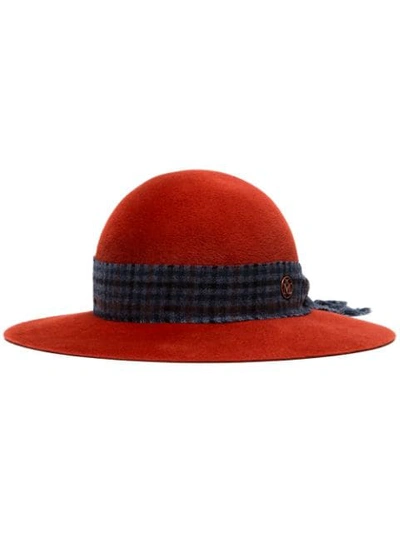 Maison Michel Burnt Orange New Alice Scarf Detail Suede Hat
