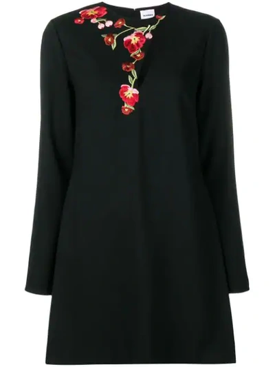 Vilshenko Floral Embroidered Short Dress - 黑色 In Black