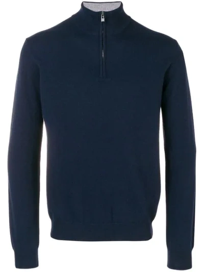 Corneliani Front Zip Sweater In Blue