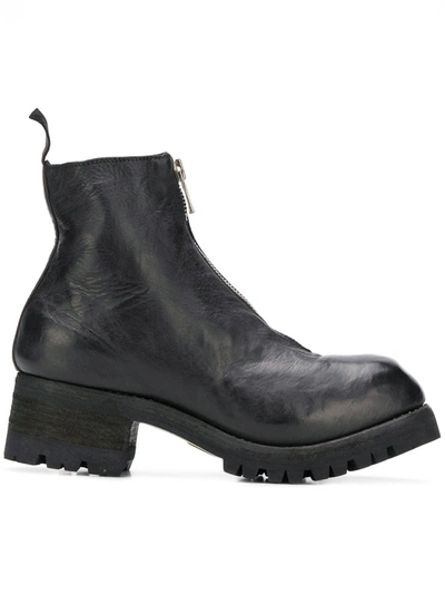 Guidi Front Zip Ankle Boots In Black
