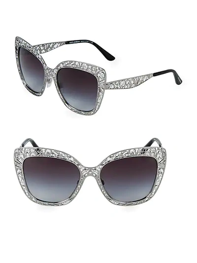 Dolce & Gabbana Lace Lattice 56mm Square Sunglasses In Gunmetal