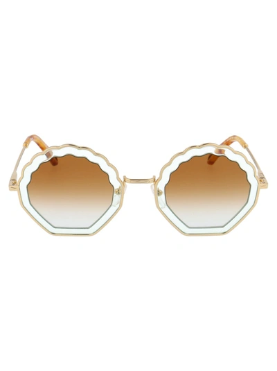 Chloé Tally Scalloped Round-frame Sunglasses In Brown