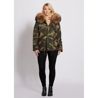 Popski London Camouflage Parka Jacket With Raccoon Fur Collar Natural In Camouflage With Natu