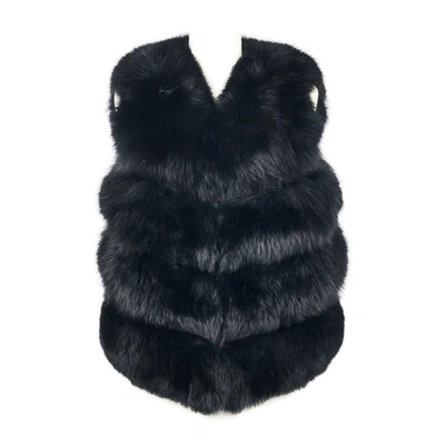 Popski London Chelsea Fox Fur Gilet In Jet Black