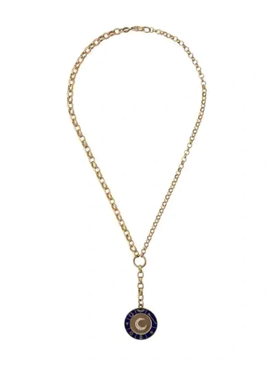 Foundrae 18kt Yellow Gold Crescent Wheel Belcher Diamond Medallion Necklace