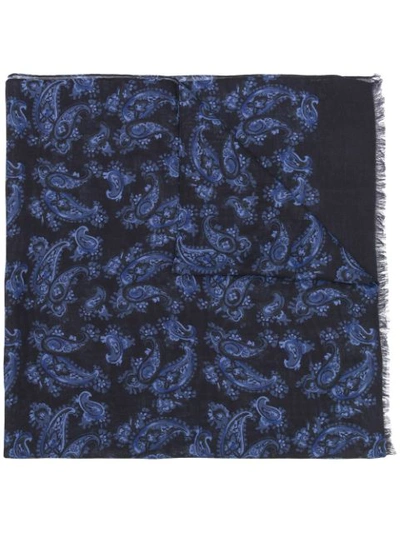 Kiton Abstract Print Cashmere Scarf In Blue