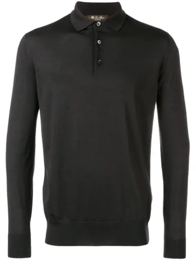 Loro Piana Long Sleeve Polo Shirt In Black