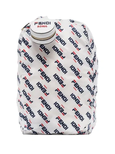 Fendi White, Blue And Red  Mania Fila Logo Charm Backpack