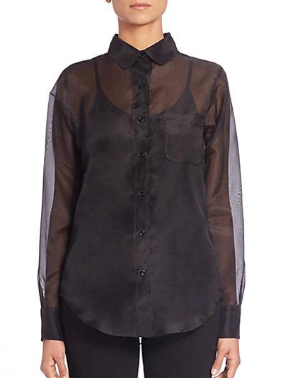 Thom Browne Silk Organza Button-down Shirt In Black