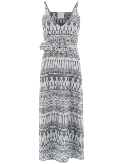 Framed Printed Midi Dress In Silver