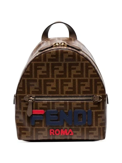 Fendi Mania Logo Mini Leather Backpack - Brown