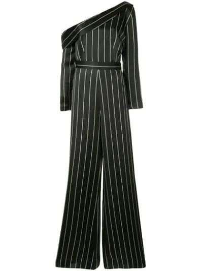 Safiyaa London Pinstriped One-shoulder Jumpsuit In Black