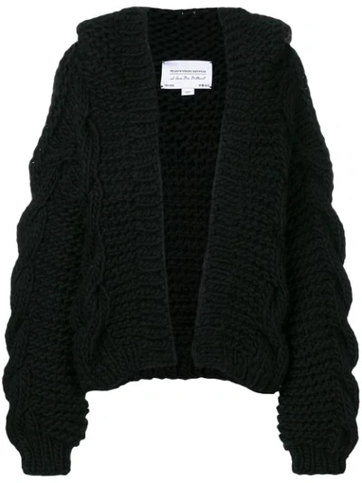 I Love Mr Mittens Cable Knit Hooded Cardigan  In Black