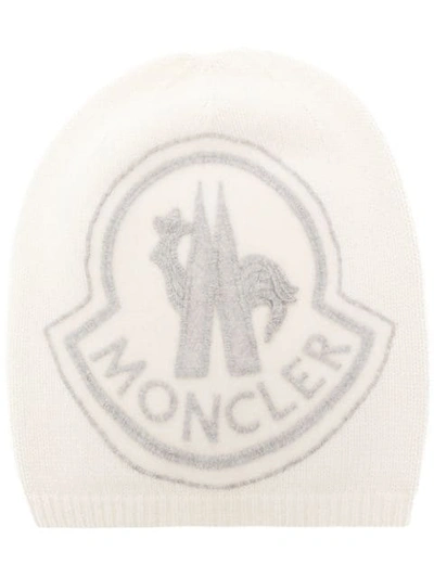 Moncler Knitted Logo Beanie - White