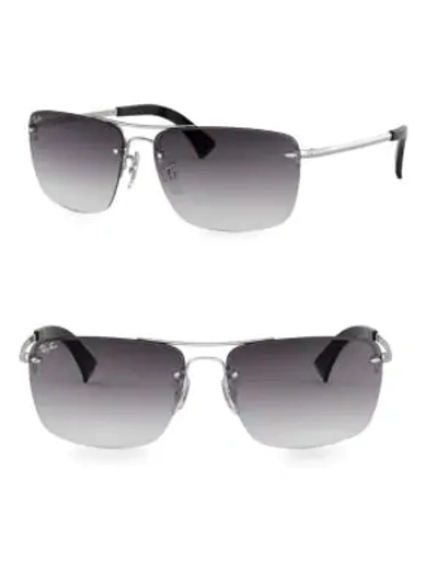 Ray Ban Rb3607 61mm Rectangle Aviator Sunglasses In Dark Blue | ModeSens