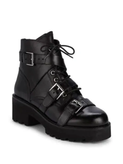 Ash Women's Razor Multi-buckle Leather Combat Boots In Black