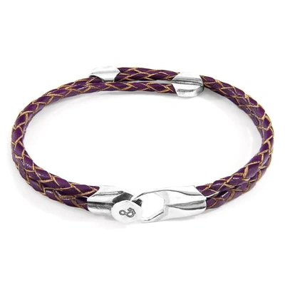 Anchor & Crew Deep Purple Conway Silver & Braided Leather Bracelet