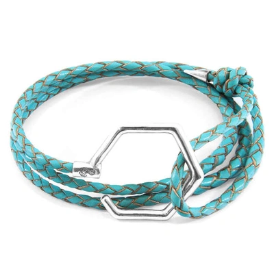 Anchor & Crew Turquoise Blue Storey Silver & Braided Leather Bracelet