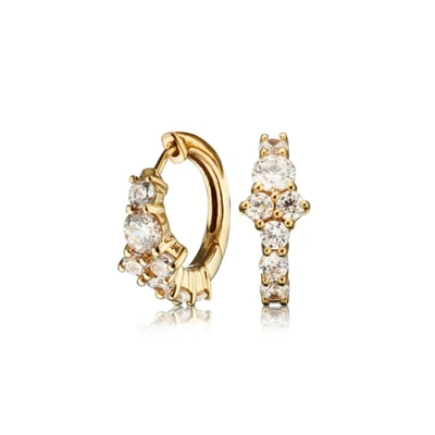 Lily & Roo Small Gold Cluster Diamond Style Huggie Hoop Earrings