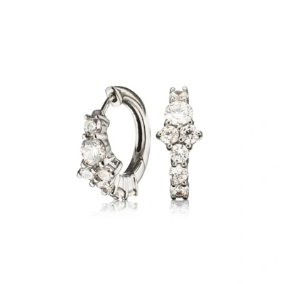 Lily & Roo Small Silver Cluster Diamond Style Huggie Hoop Earrings