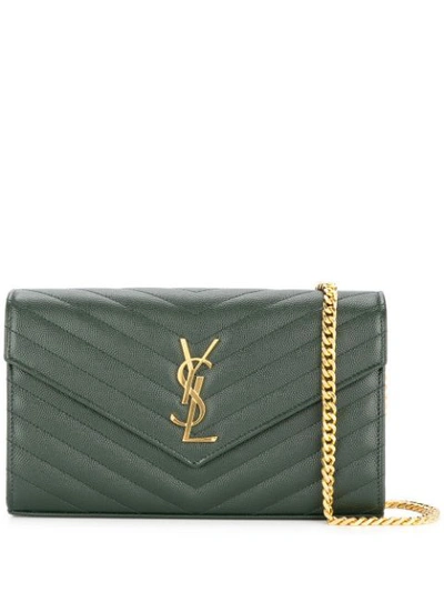 Saint Laurent Monogram Chain Clutch In Green