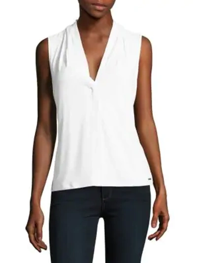 Calvin Klein Womens Pleated Split Neck Casual Top In White