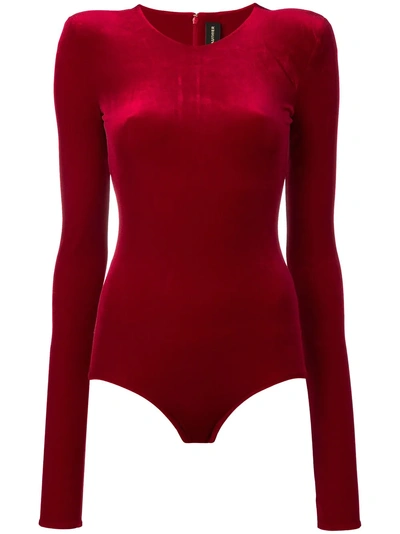 Alexandre Vauthier Velvet Bodysuit In Red